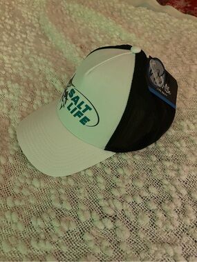 Salt Life Black Mesh Trucker Hat with White Top Button